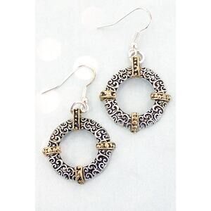 Two-Tone Scroll Hoop Round Dangle Earrings NEW Silver Gold Tone Jewelry